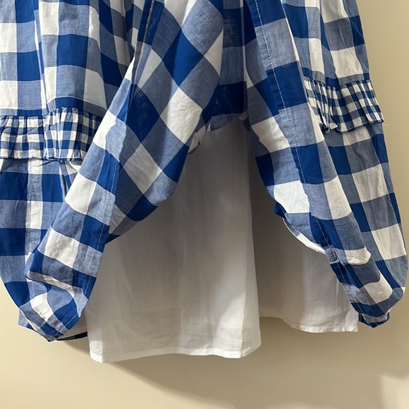 J.Crew Flutter-Sleeve Ruffle-Tiered Midi Dress Gingham Combo Blue White Size XL - Picture 11 of 14